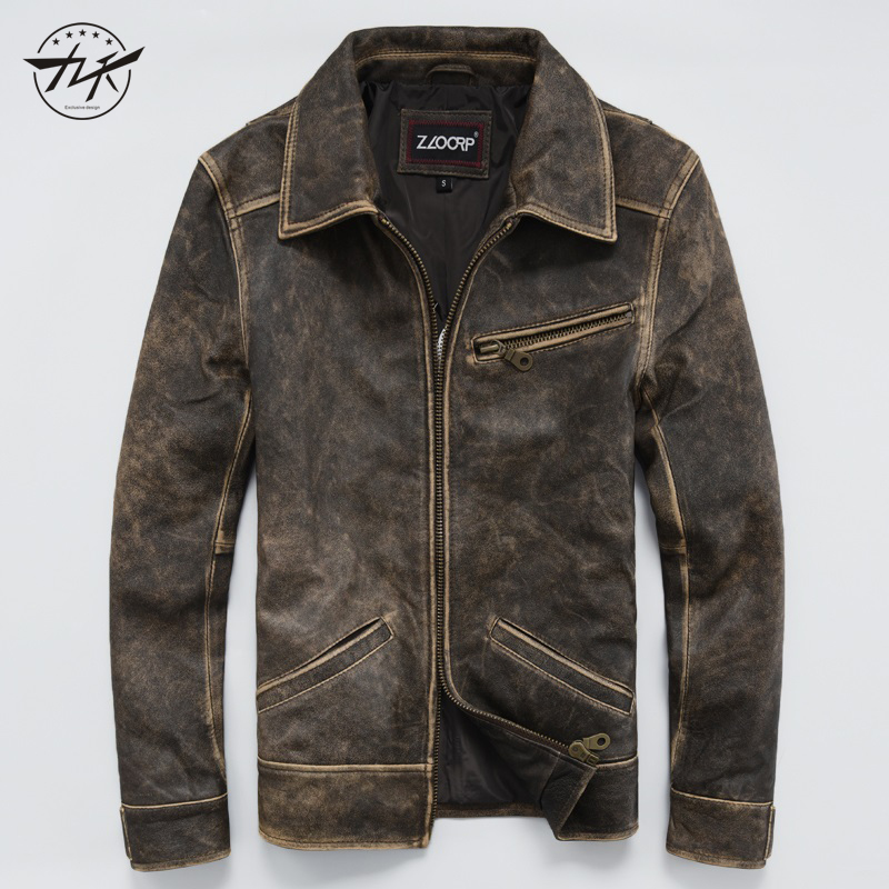 Leather leather men's motorcycle lapel youth thin leather jacket Sheepskin slim fit old vintage leather men's fashion trend