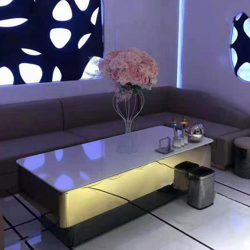 Manufacturer Direct Sales Customized Bar Ktv Cassette Bulk Desk Special Table Fashion Bag Compartment Luminous Tea Table Stainless Steel