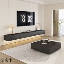 Solid wood coffee table TV cabinet set combination light luxury living room household square coffee table suspended wall-mounted TV cabinet