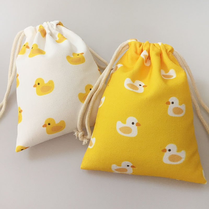 Totu small yellow duck storage bag export to Korea cartoon cotton drawstring drawstring pocket cosmetic bag finishing storage bag