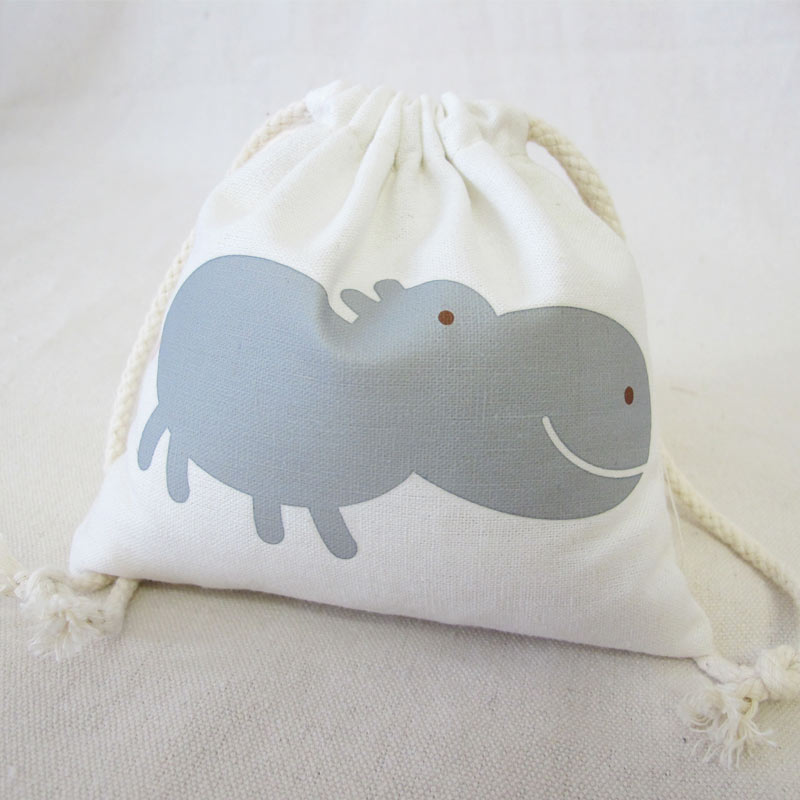 totu mary hippo cartoon animal large cotton linen bag drawstring pocket baby clothes storage bag