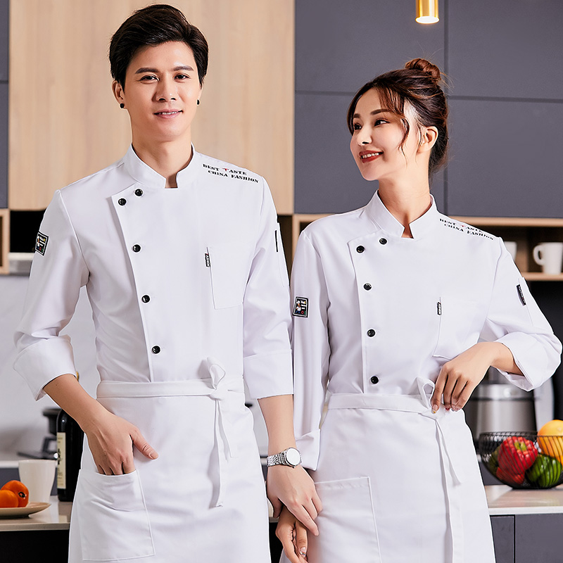 ao bep dep Quần áo đầu bếp bông nguyên chất cao cấp dài tay thoáng khí cho nam nhà hàng phục vụ nhà hàng sau khi nướng quần áo làm việc đầu bếp ngắn tay ao bep mẫu áo bếp 