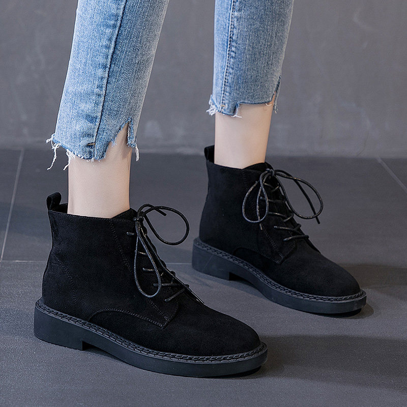 Suede frosted short boots women 2021 autumn winter new women boots Inn front lacing Martin boots with velvety flat bottom locomotive boots