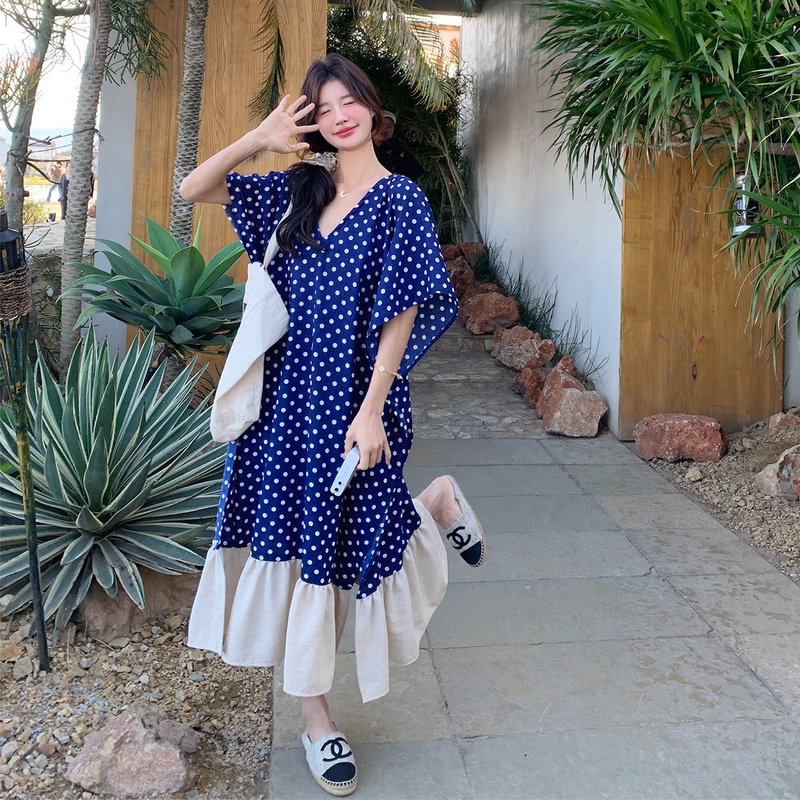 Light Luxury Plus-Size Dress for Women, Summer, Slimming for Pregnant Women, Belly-Covering, Extra-Large, High-End Satin Splicing Long Dress Light Luxury Plus-Size Dress for Women, Summer, Slimming for Pregnant Women, Belly-Covering, Extra-Large, High-End Satin Splicing Long Dress