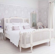 Provence white rattan bed Antique French white rattan bed American country style French retro solid wood double bed