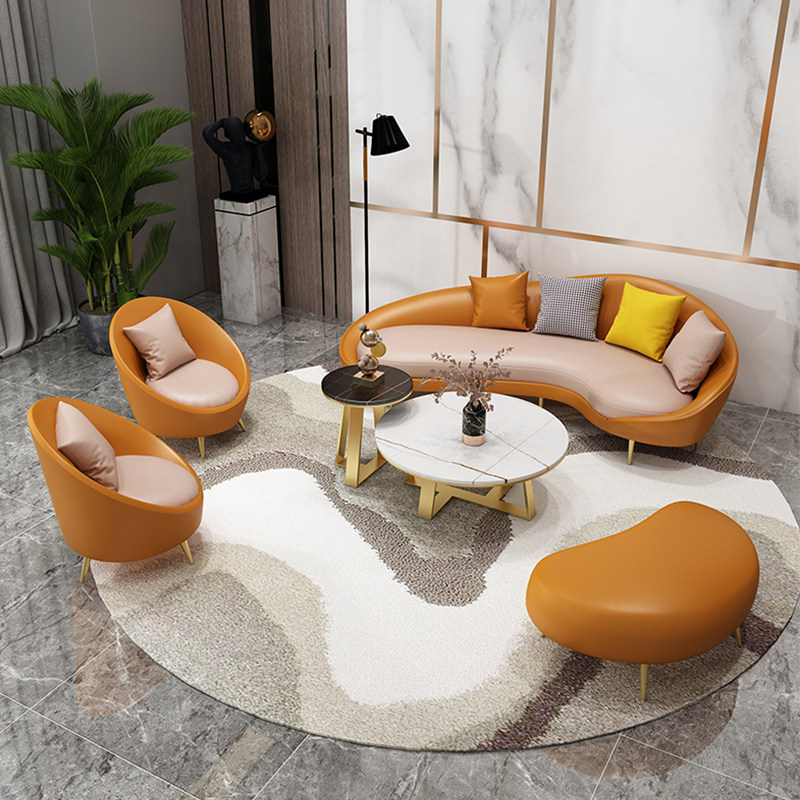 Light Extravagant Clothing Store Lounge Leather Art Sofa Composition Modern Minima Guest Arc Moon Sofa Tea Table Suit