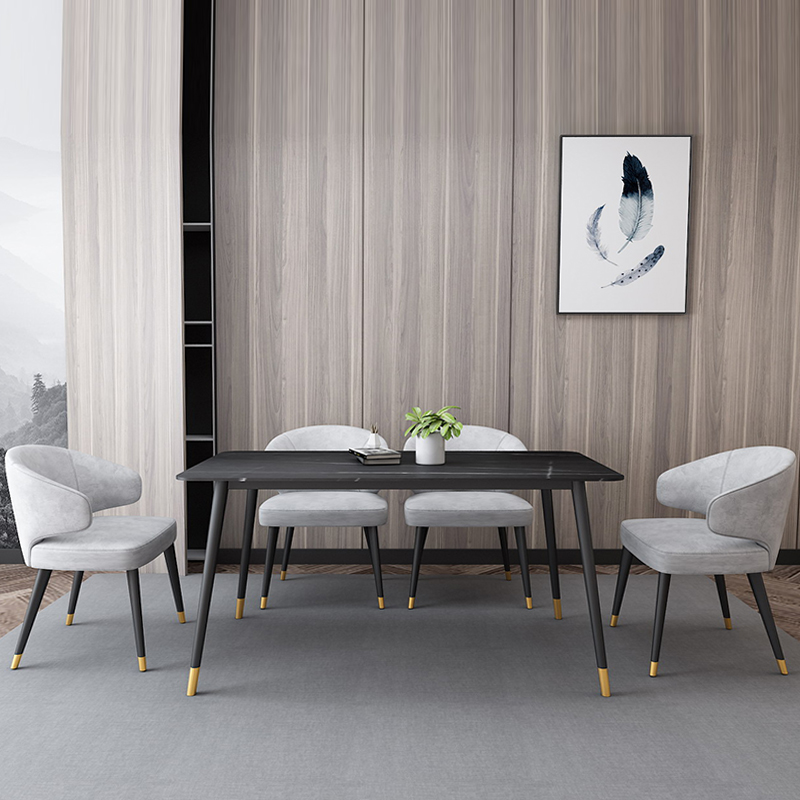 Nordic simple rock plate dining table Light luxury Wrought iron table Small apartment dining table Negotiation table Rectangular dining table and chair combination