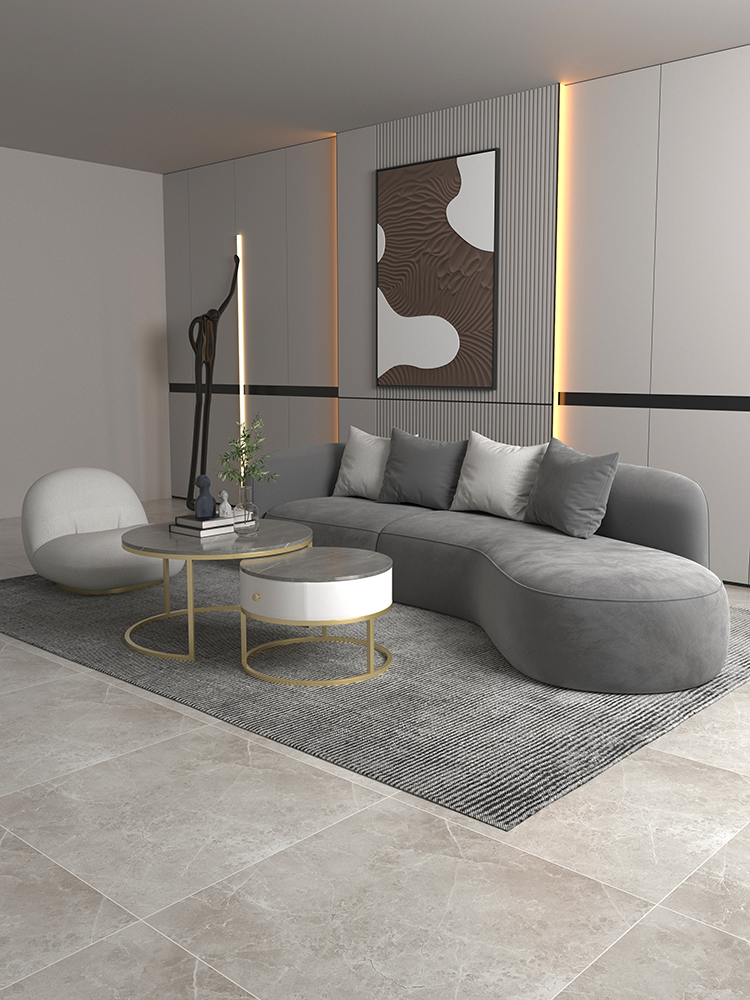 Net red minimalist creative designer sofa tea table composition Nordic light lavish small family living room Alien fabric sofa