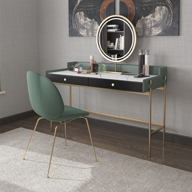 Nordic light luxury Wrought iron makeup table Net Red creative makeup table Three-piece set of simple household rock plate with mirror makeup table