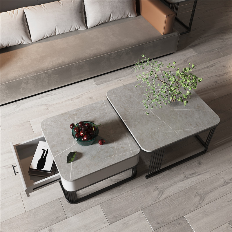 Net red light luxury marble mother-child coffee table Nordic minimalist rock plate coffee table small apartment household square coffee table combination