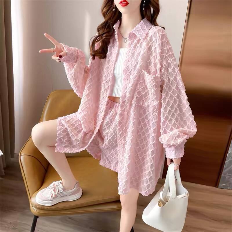 Plus Size Women's Shirt, Sun Protection Clothing, Shorts, Sports Suit, Women's Summer 2024 New Style, Loose Casual Two-Piece Set, Trendy