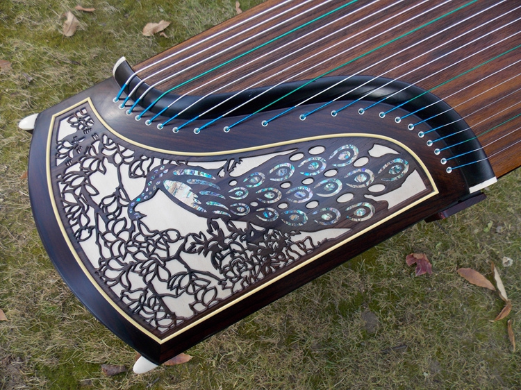Dunhuang Guzheng 695DL Special selection of Indonesian black acid branches Mumei Zhuang Qin Baie carved peacock pattern One factory-Taobao