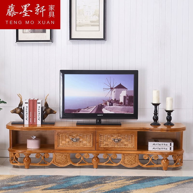 Rattan TV cabinet household rattan real rattan TV cabinet 1 8M rice rattan wood furniture Southeast Asia living room woven rattan floor cabinet