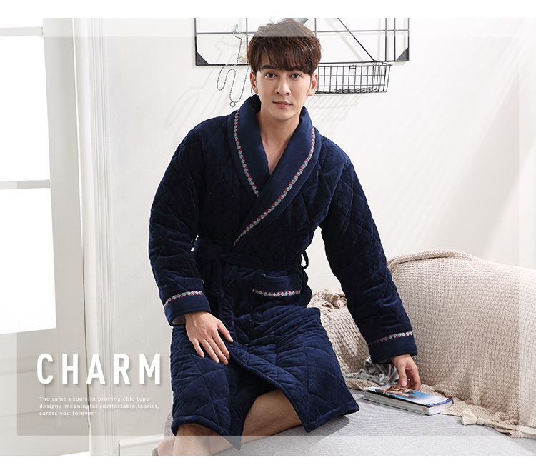 Áo ngủ nam dày mùa đông và đoạn dài flannel quilted nam sang trọng đậu đỏ đồ ngủ gợi cảm áo choàng tắm ấm áp đồ ngủ phi bóng