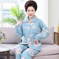 Winter three-layer women plus large size long sleeve cotton set padded cotton pajamas womens knitted pure cotton jacket home clothing