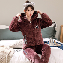 2020 winter student pajamas girl long sleeve trousers cotton padded thick 12-18 year old cartoon home suit outside wear