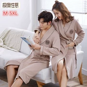 Bộ đồ ngủ đôi của XXXXXL áo choàng cotton nữ tính dài tay nhà dài áo choàng tắm mùa xuân và áo choàng cotton mùa thu