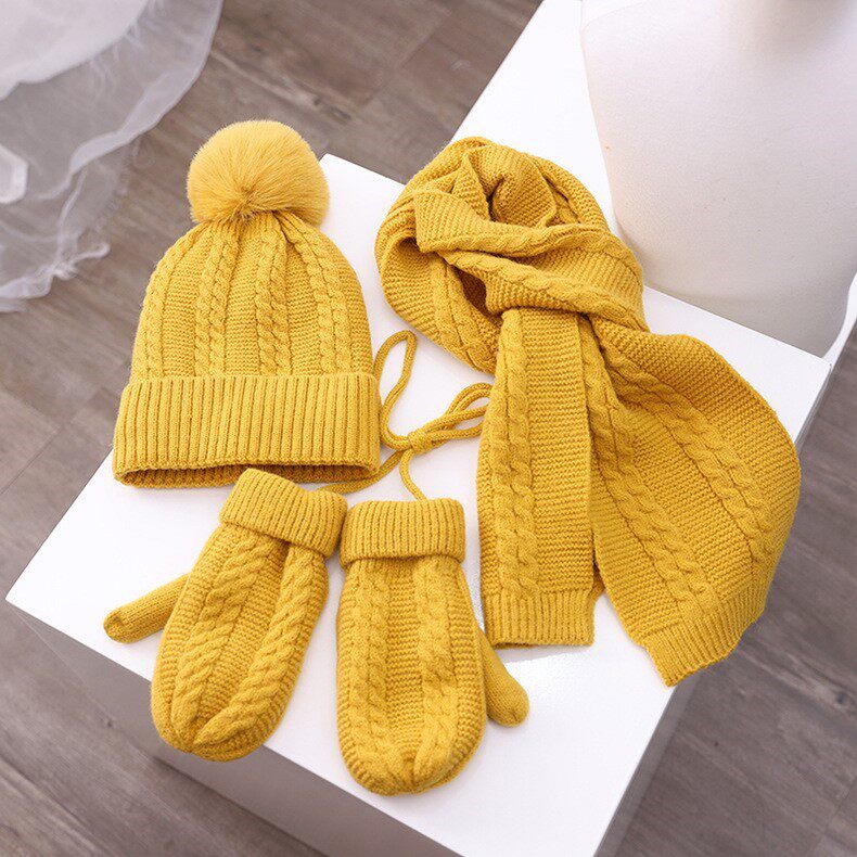 Japanese children knit hats scarves gloves with three sets of cashmere warm winter anti-wind hat girl hair thread hat