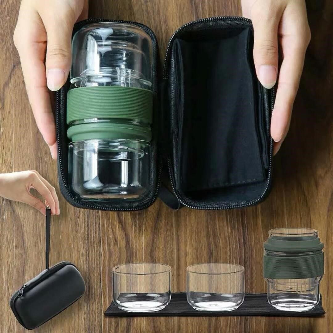 Japan Glass Travel Tea Set Quick Guest Cup Portable Bag Carry-on Kungfu Solo Tea Cup One Pot-Taobao