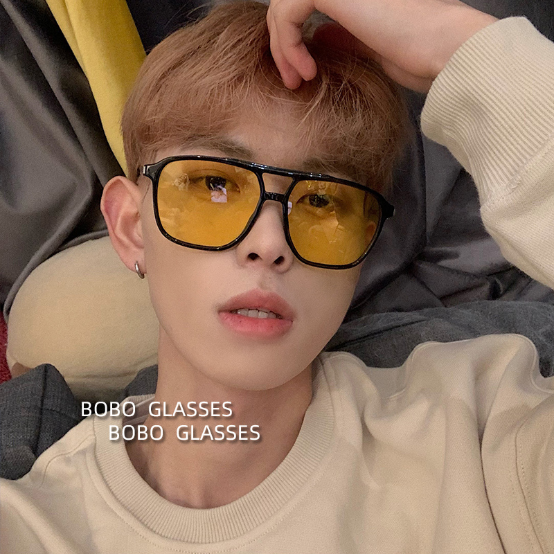 Retro transparent yellow glasses night vision mirror anti-UV men driving polarized sunglasses tide red sunglasses