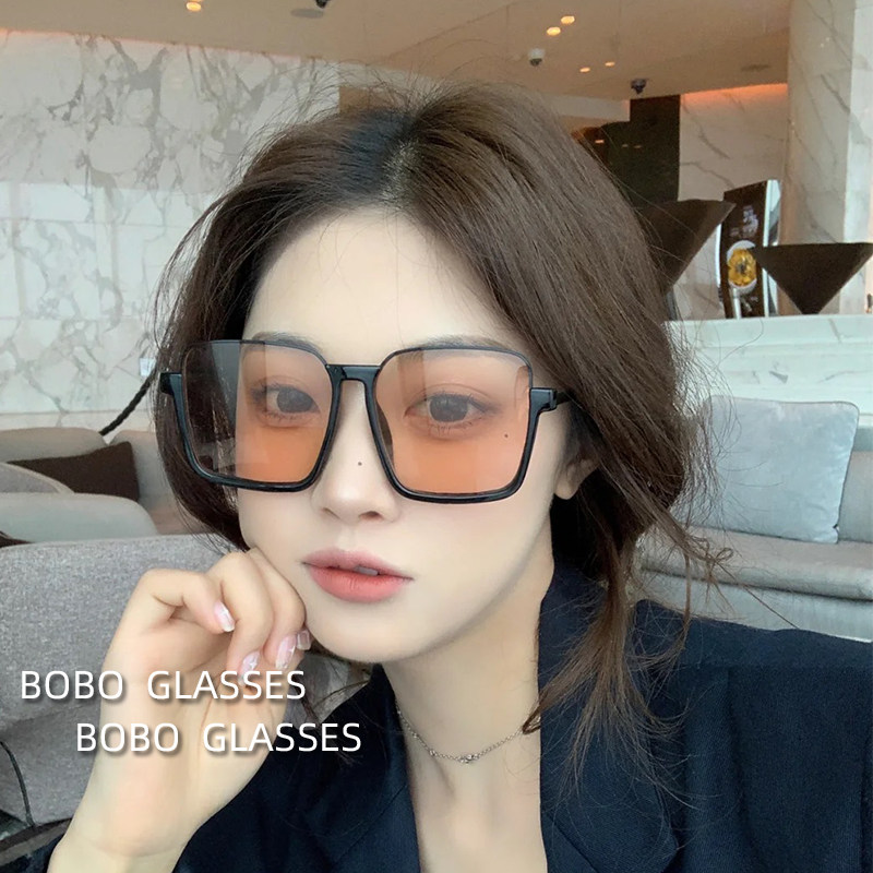 Retro ins street shooting high-quality brown large-frame sunglasses female plain face slimming net red anti-UV sunglasses