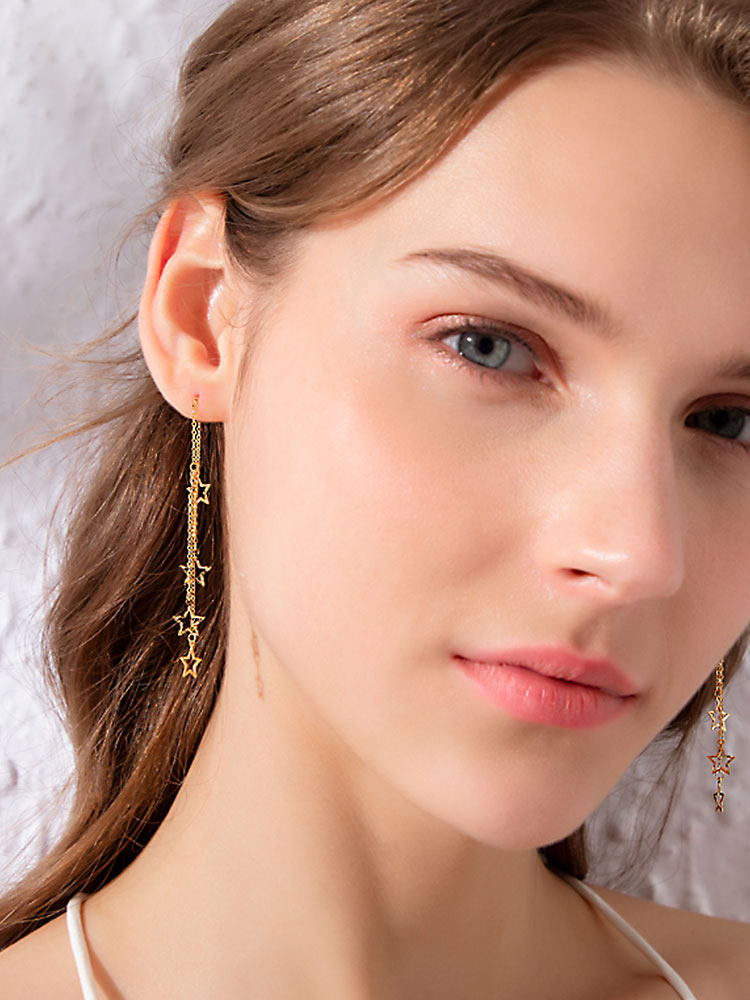 귀 와이어 18K 골드 여성 골드 귀걸이 로즈 골드 귀걸이 기질 한국어 긴 K 골드 술 스타 귀걸이 저자 극성