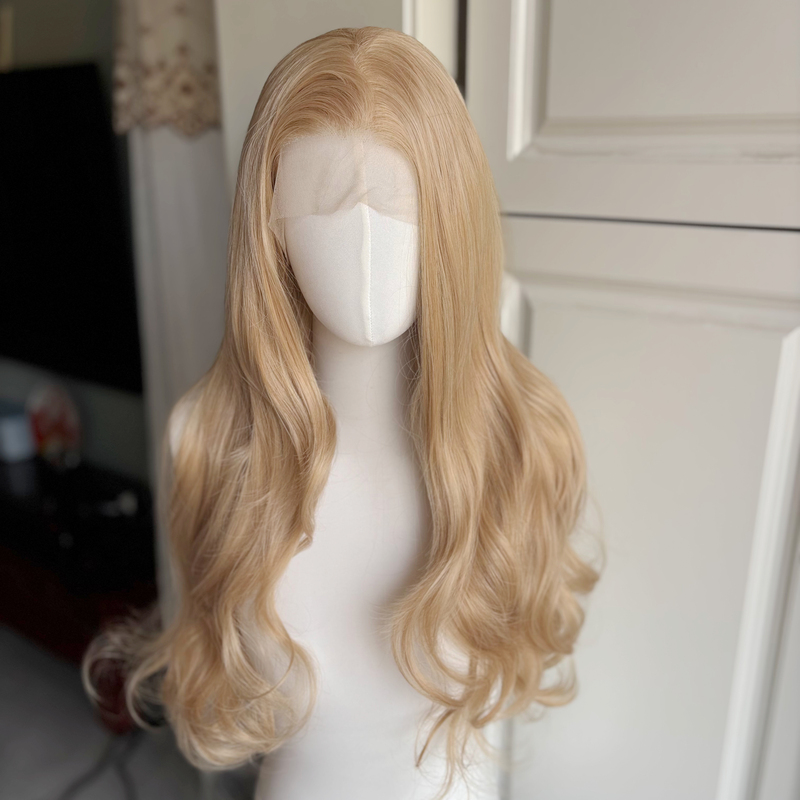 Light Gold Milk Tea Color Lace Front Big Wave Wig for Women, Free Parting, Realistic Scalp, Internet Celebrity Style, Long Curly Hair Full Wig Light Gold Milk Tea Color Lace Front Big Wave Wig for Women, Free Parting, Realistic Scalp, Internet Celebrity Style, Long Curly Hair Full Wig