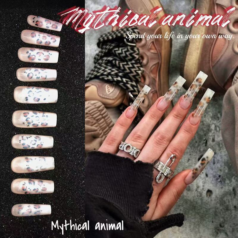 Leopard Print Mold Nails! European and American Popular Mold Leopard Print Nails Hot Girl Cool Girl Popular Manicure Pure Handmade Wearable Nails