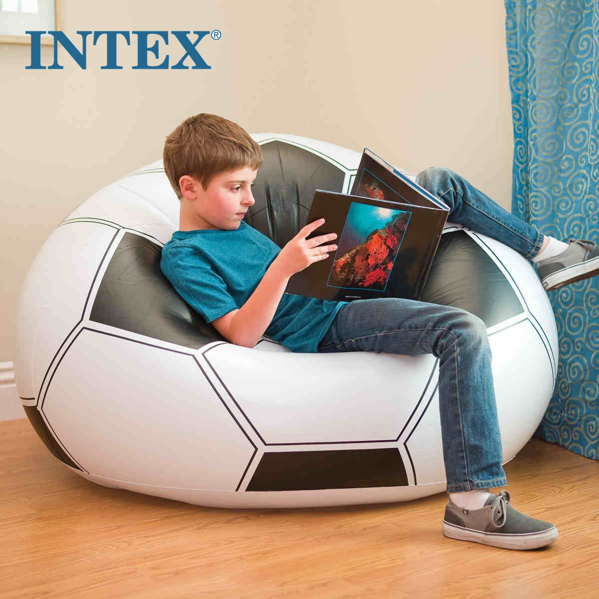 INTEX Sloth Football Sofa Single Children Adult Inflatable Sofa Folding Flocking Casual Sofa Bed