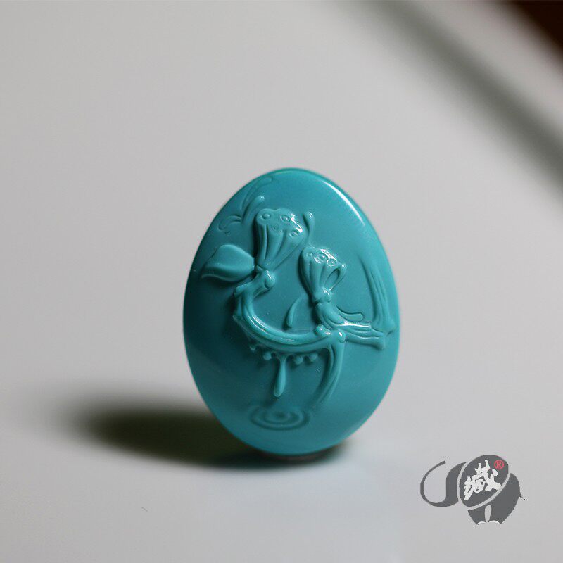 Raw ore turquoise lotus lotus with stalked lotus pod pendant high porcelain blue pure jelly material Su Gong Rao Bin's work