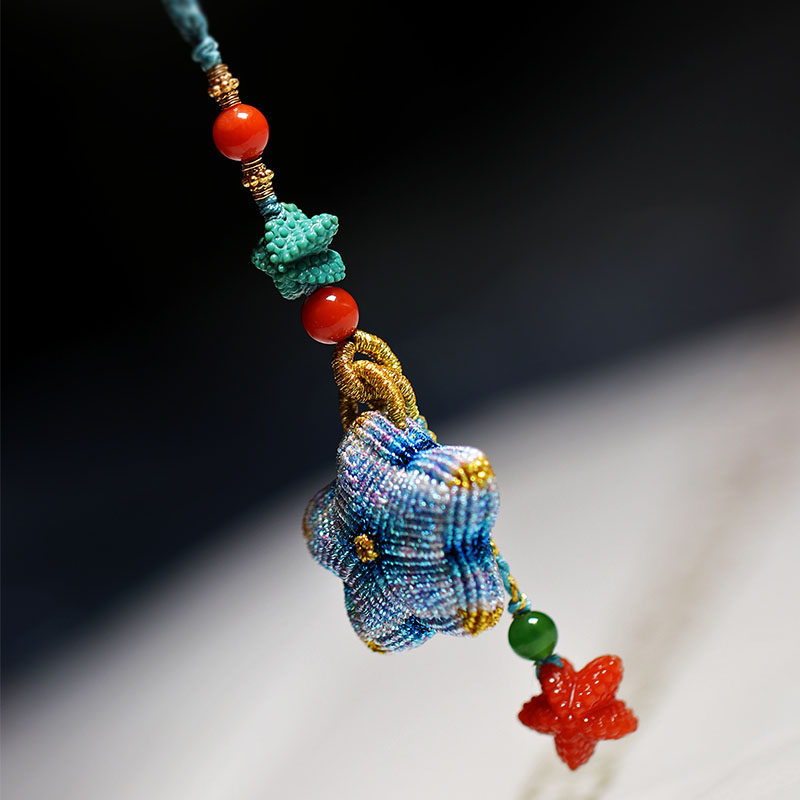 Raw ore southern red agate tile and turquoise starfish mobile phone chain ornaments 24K pure gold accessories hand-woven