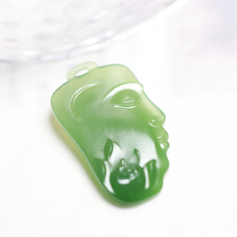 Natural Hetian jade jasper Buddha head lotus brand pendant pendant sugong famous master with certificate apple green delicate and oily
