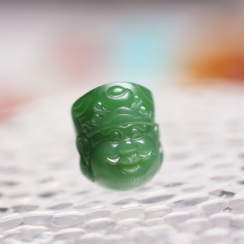 Natural Hetian Jade Jasper God of Wealth Head Pendant Pendant Sugong Ye Suiqun Belt Certificate Spinach Green Oily and Delicate