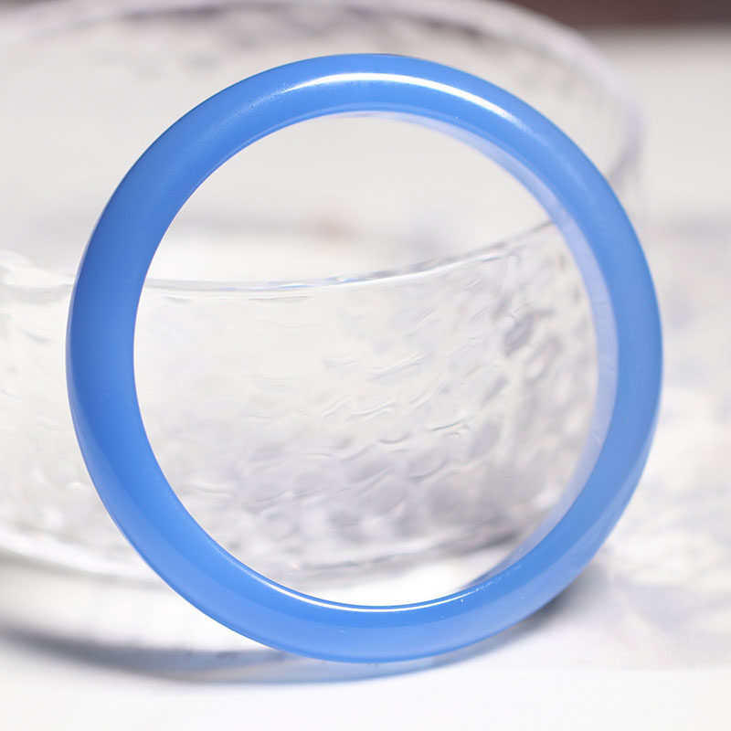 Natural raw ore blue chalcedony boutique bracelet Sugong carved blue full product clean and transparent without impurities and cracks ring mouth 56