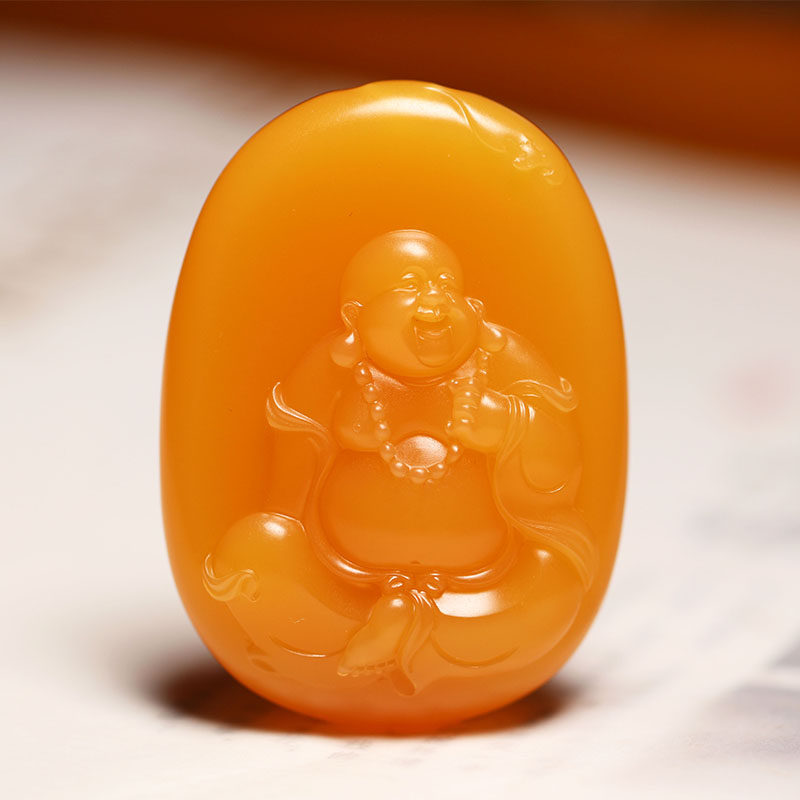 Fine natural Burmese topaz Maitreya Buddha laughing Buddha pendant pendant Su Gong master Ye Hailin signature certificate is complete