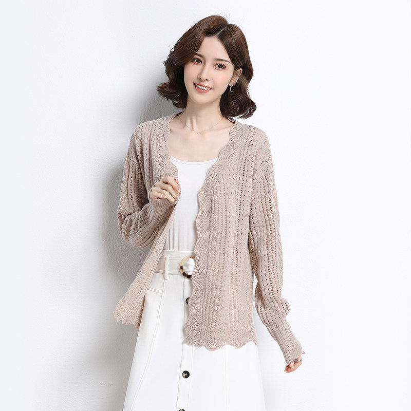 100% Pure Wool Cardiovert Woman Slim out of the outer lap Shoulder Jacket 2021 Spring New Knitted Sweater Women Tide