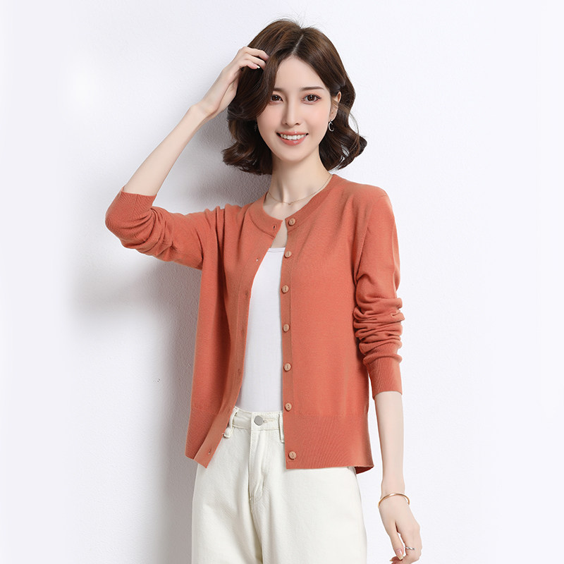 Goat Sweatshirt Woman Cardiovert 100 Pure Wool Lady Knit Jacket Autumn Dress Round Collar Long Sleeve Foreign Wear Small Shawl Outside