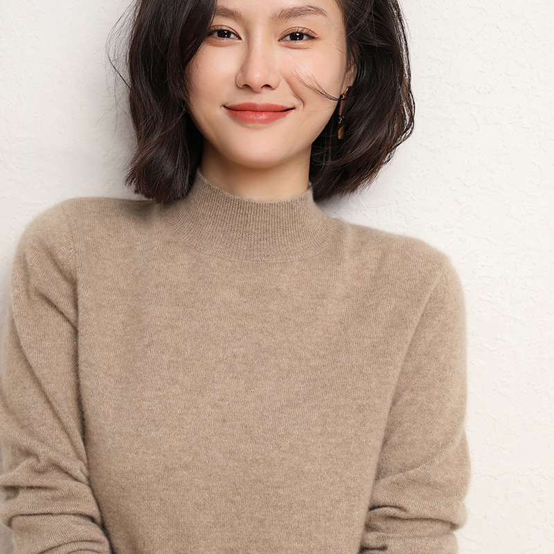 100% pure wool sweater women's autumn and winter thickening 2021 new loose half turtleneck cashmere knitted black bottoming sweater