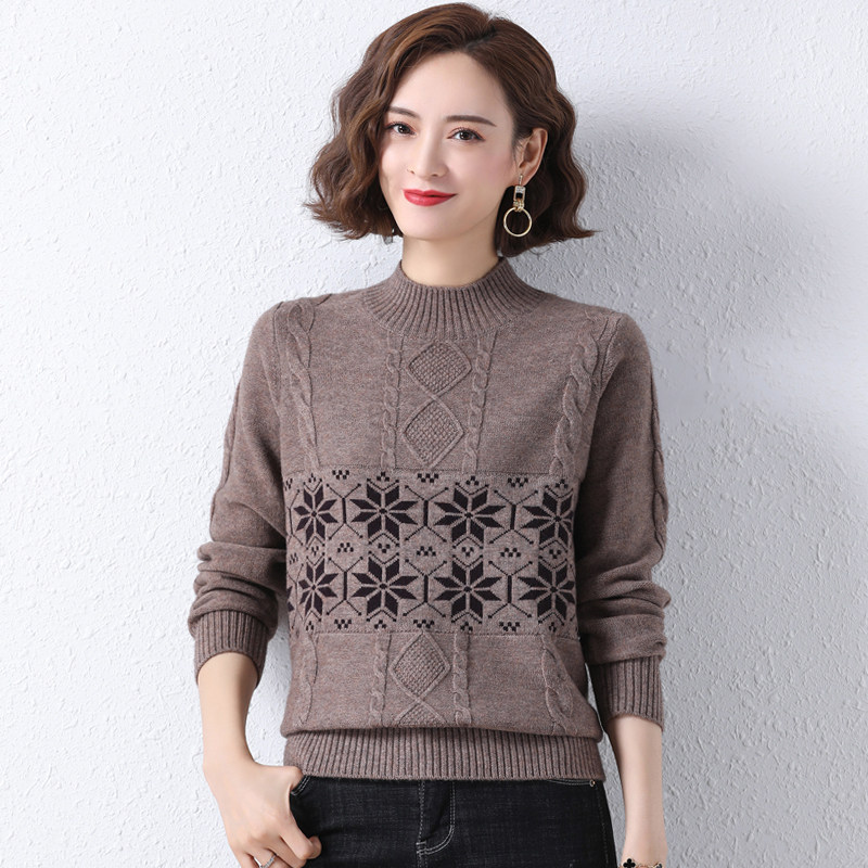2021 New goat sweater women 100% pure wool shorts half high collar sweater women's autumn winter set head long sleeve sweater