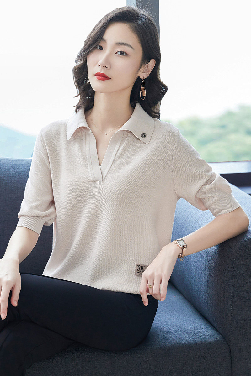 2020 Short Sleeve Spring Summer Season New Loose Needle Wool Weave Undershirt Capsized 100 lap outside wearing air conditioning