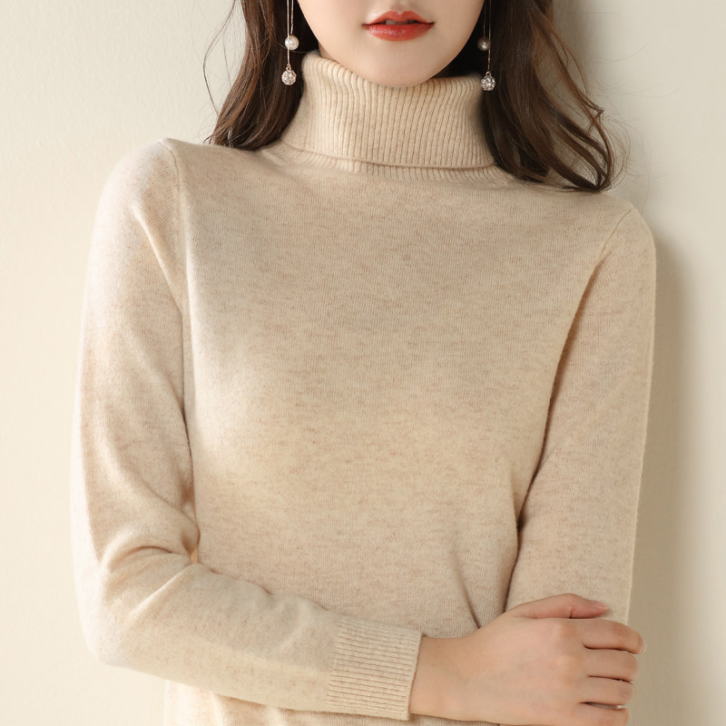 2021 autumn and winter new 100% wool jersey undershirt woman high collar swarm with warm inner hitch-knitted sweatshirt temperament