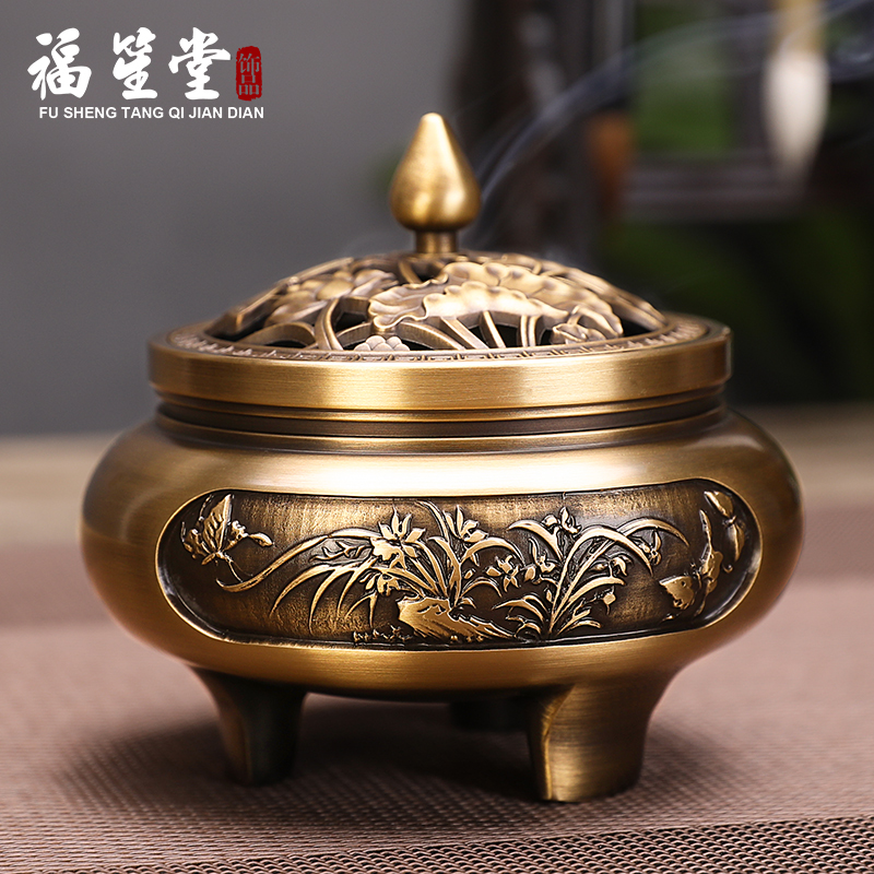 Pure copper incense stove Home Indoor Sandalwood Stove for Buddhist Antique Sinkhole Incense Stove Big ring Incense Stove Creative Pendulum