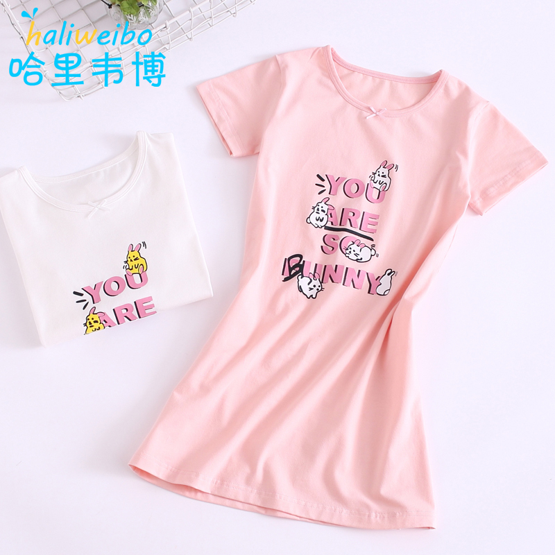 Girls Nightdress Summer cotton short sleeves thin style sweet medium and big children baby princess home wear children's pajamas