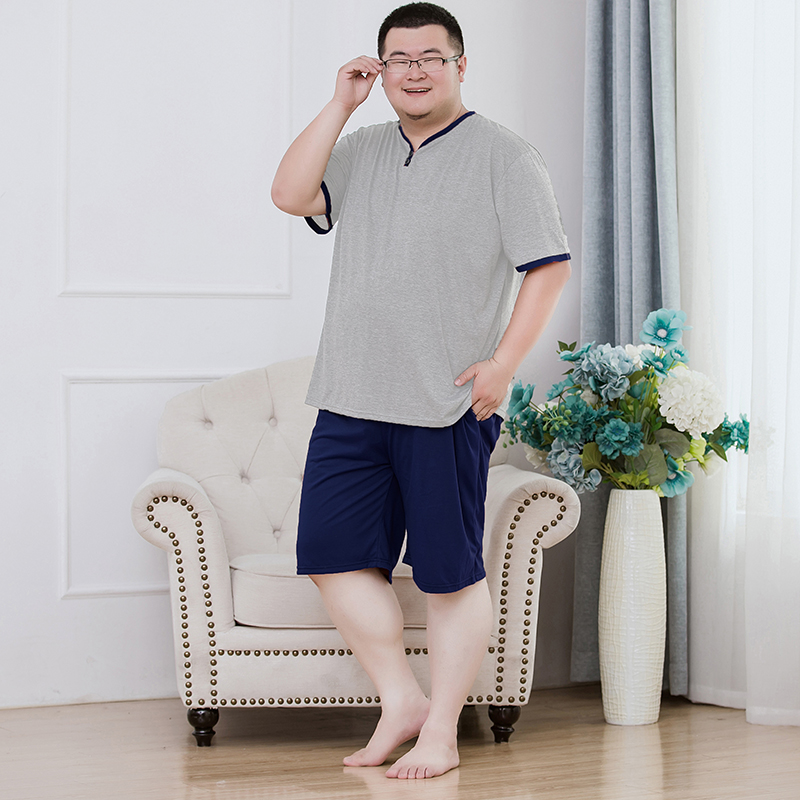 Mùa hè mỏng có thể mặc mỡ bông cộng với sân mens pajama thiết lỏng phù hợp với nhà tay áo ngắn chất béo.