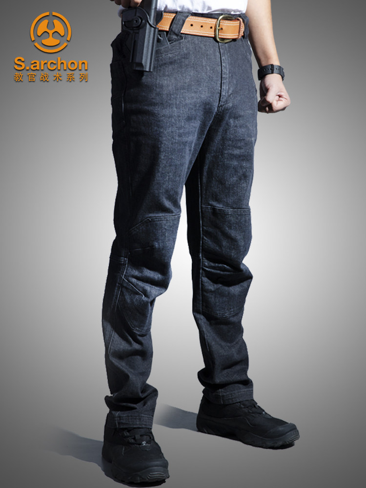 Angken tactical jeans men's elastic slim spring and autumn multi-pocket army fan pants for training pants straight outdoor overalls