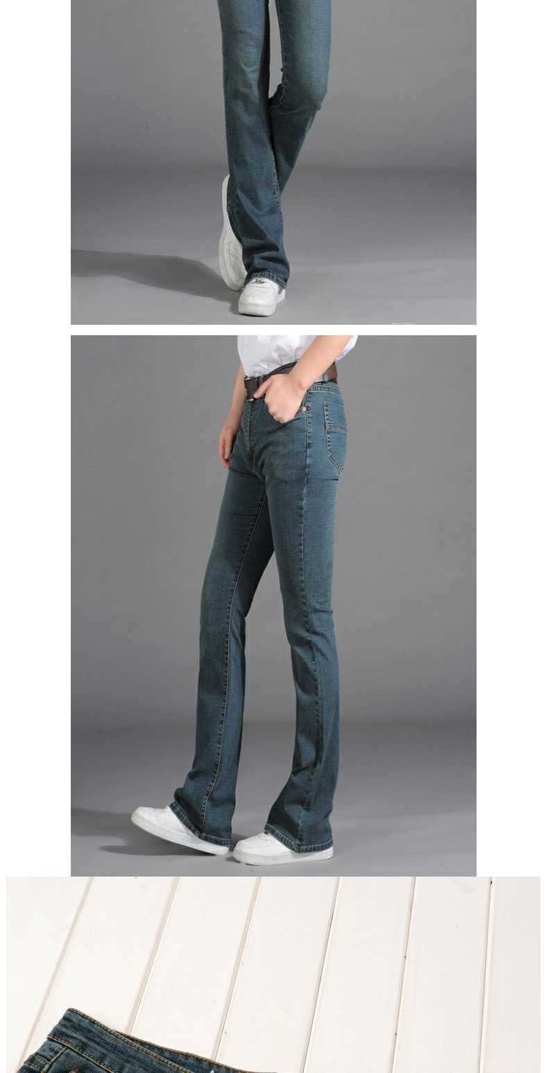 18 mùa thu mới của nam denim quần đáy chuông siêu nhỏ Phiên bản Hàn Quốc của quần jeans ống co giãn nam denim quần bò nam