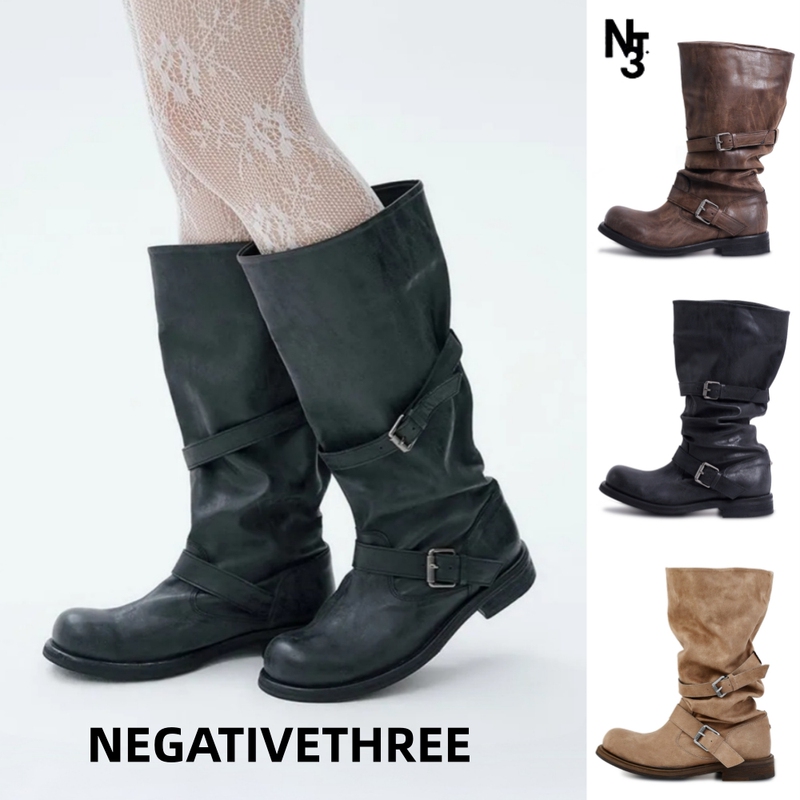 Authentic Korean Negativethree Yoo Shuxin and Zhang Yuanying Same Style Retro Nt3 Mid-Calf Riding Boots Slouch Boots Authentic Korean Negativethree Yoo Shuxin and Zhang Yuanying Same Style Retro Nt3 Mid-Calf Riding Boots Slouch Boots