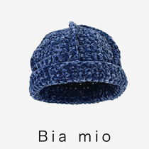 B I Autumn Winter Chenille Cashmere Denim Blue Hand Hook Knit Round Cap