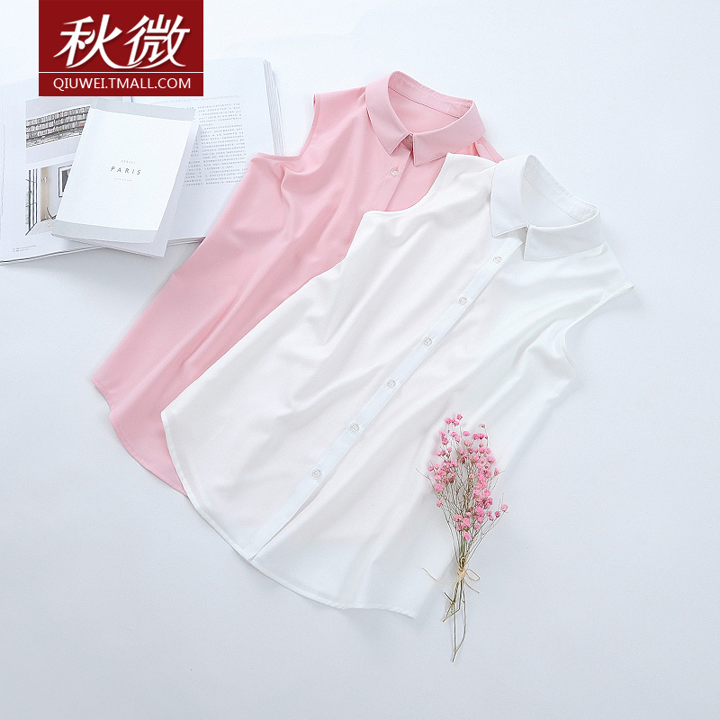 Autumn and Spring New Korean Style Sleeveless Shirt, Simple Slimming Blouse, Chiffon Shirt, Base Shirt, Women's Collared Top