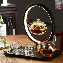 Nameplate tea set high-end light extravagant tea maker luminous lamp ring rotating teapot automatic high boron silicon glass tea set cover